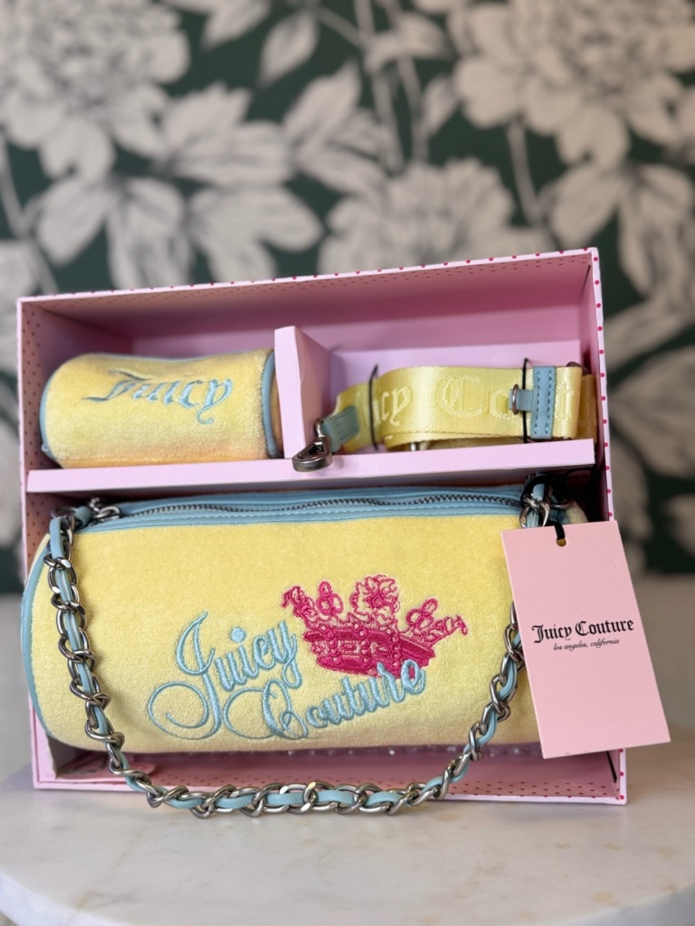 Juicy Couture GIFT SET Yellow Terrycloth Chain Crossbody with Mini NIB